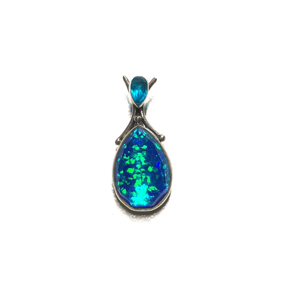 SAJEN Silver Opal and Swarovski Crystal Pendant